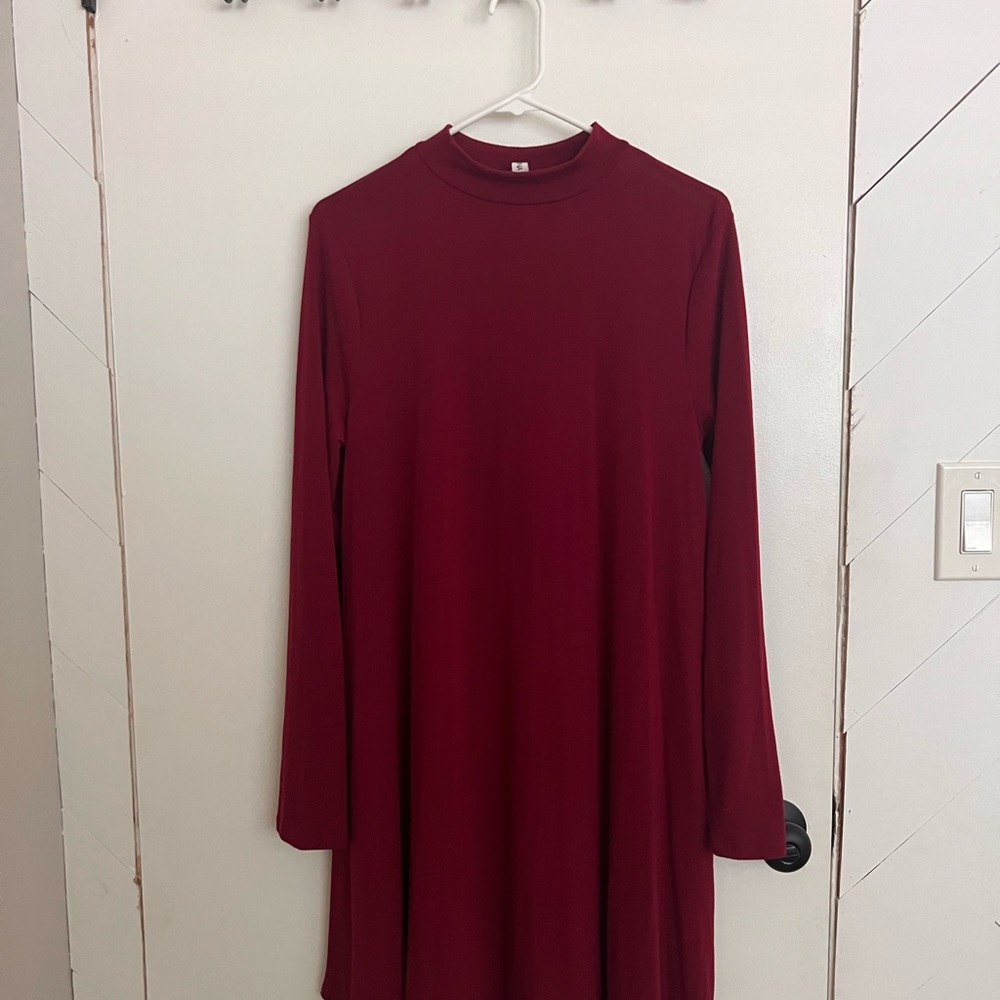 Red mock turtleneck dress